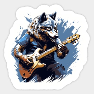 Wolf Playing Guitar Sticker